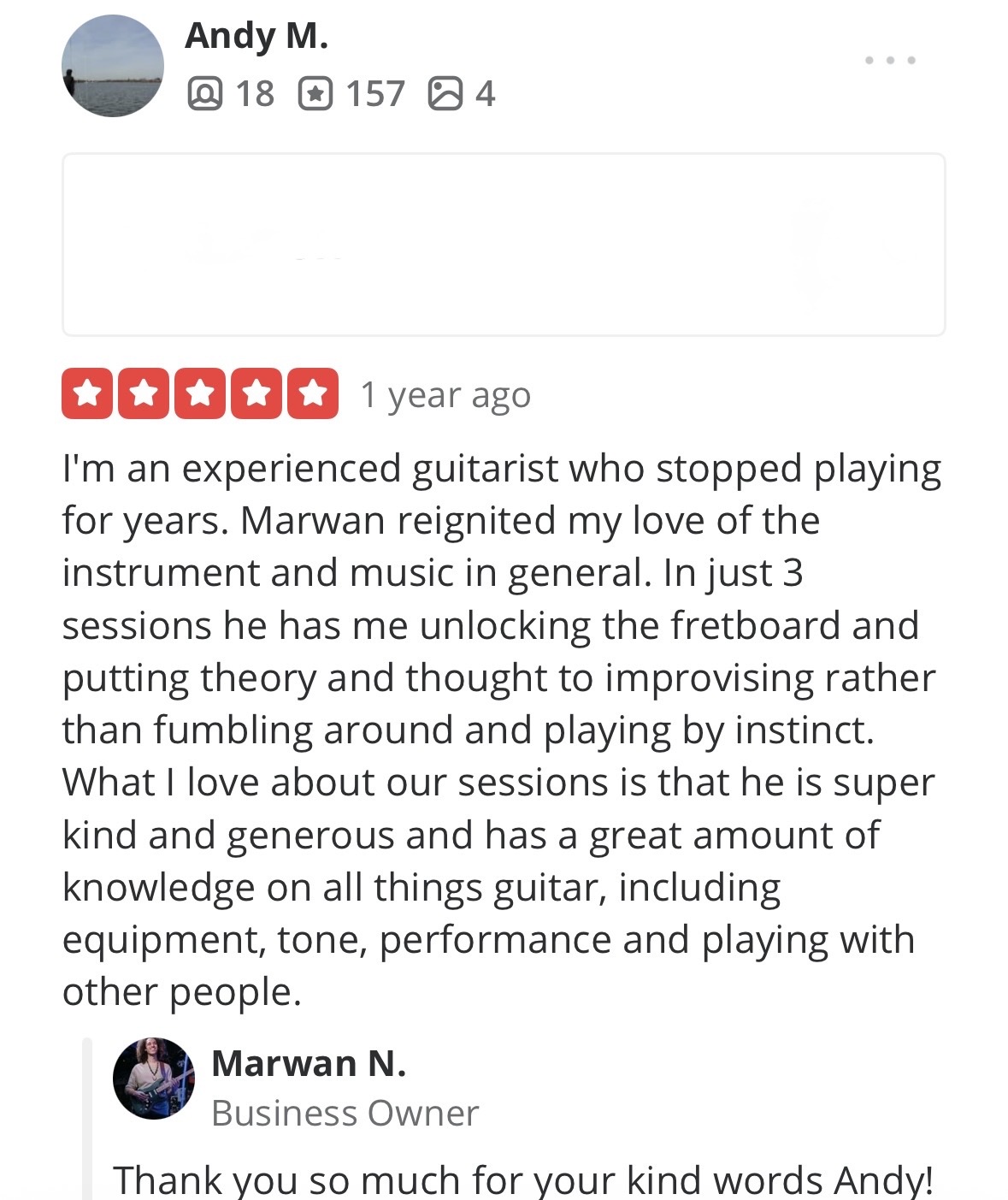 Andy M. Yelp review